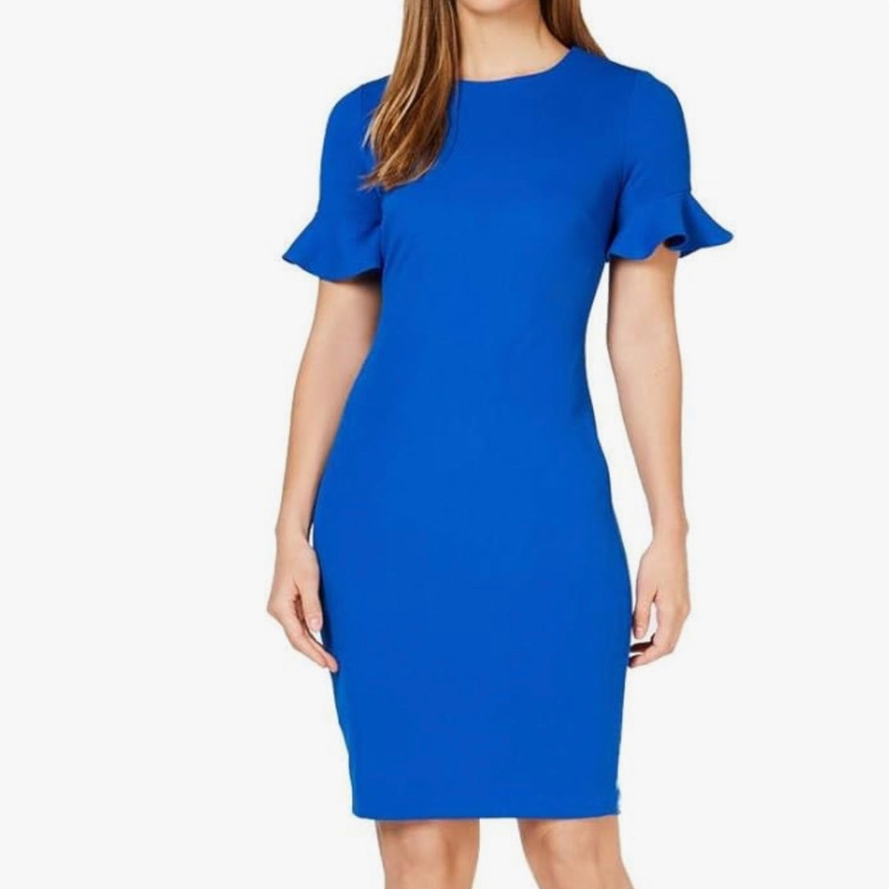 COPY - CALVIN KLEIN Bright Blue Short Bell Sleeves Sheath Dress